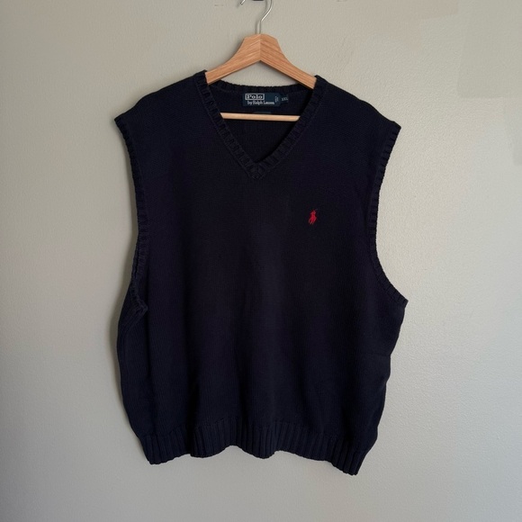 Ralph Lauren Other - Vtg Polo Ralph Lauren cotton knit sweater vest navy red size xxl